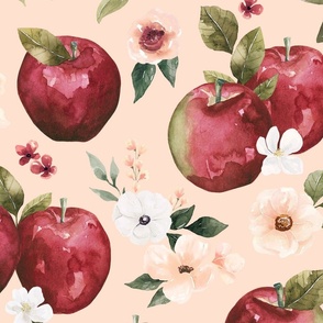 Watercolor Apple Floral on Pink 24 inch