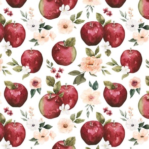 Watercolor Apple Floral on White 12 inch