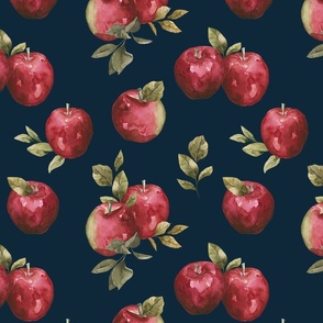 Watercolor Apple Orchard on Navy Blue 12 inch