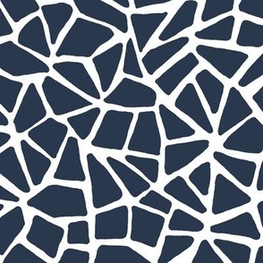 Hand Drawn Cracked Kintsugi Mosaic, White on Navy Blue (Medium Scale)