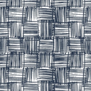 Hand Drawn Doodle Basket Weave, Navy Blue and White (Medium Scale)