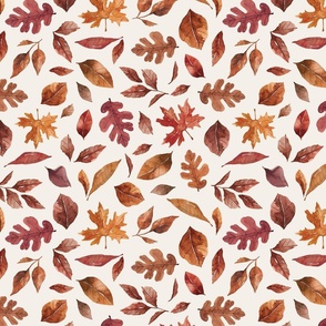 Watercolor Autumn Leaves on Cream 12 inch