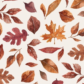 Watercolor Autumn Leaves on Cream 24 inch