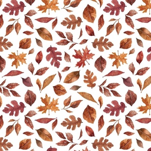 Watercolor Autumn Leaves on White 12 inch