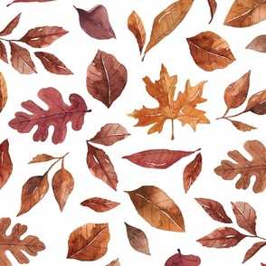 Watercolor Autumn Leaves on White 24 inch