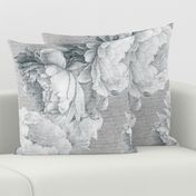 Grey large peonies. Monochrome bohemian garden.