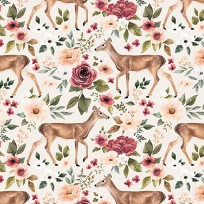 Whimsical  Deer Floral on Cream 12 inch