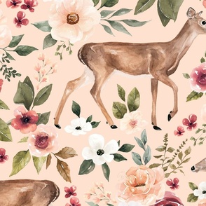 Whimsical  Deer Floral on Blush Pink 24 inch