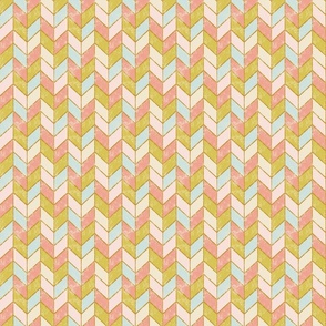 Small | Shabby Chic Chevron Zig zag | white cream/beige, baby blue, blush pink, chartreuse, salmon pink with mustard matt gold lines & rustic, aged, distressed texture 
