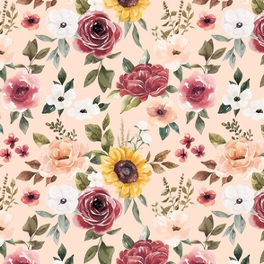 Felicity Autumn Floral Bouquet on Blush Pink 12 inch