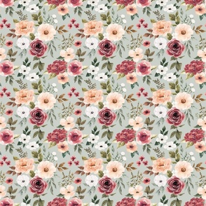 Blush Pink Felicity Watercolor Floral on Mint Blue 6 inch