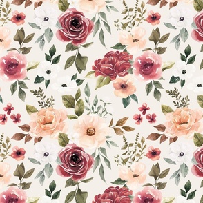 Blush Pink Felicity Watercolor Floral on Cream 12 inch