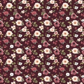 Blush Pink and Red Flowers on Maroon 6 inch
