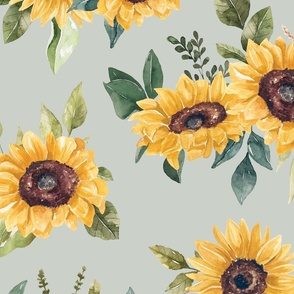 Watercolor Sunflowers on Vintage Blue 24 inch