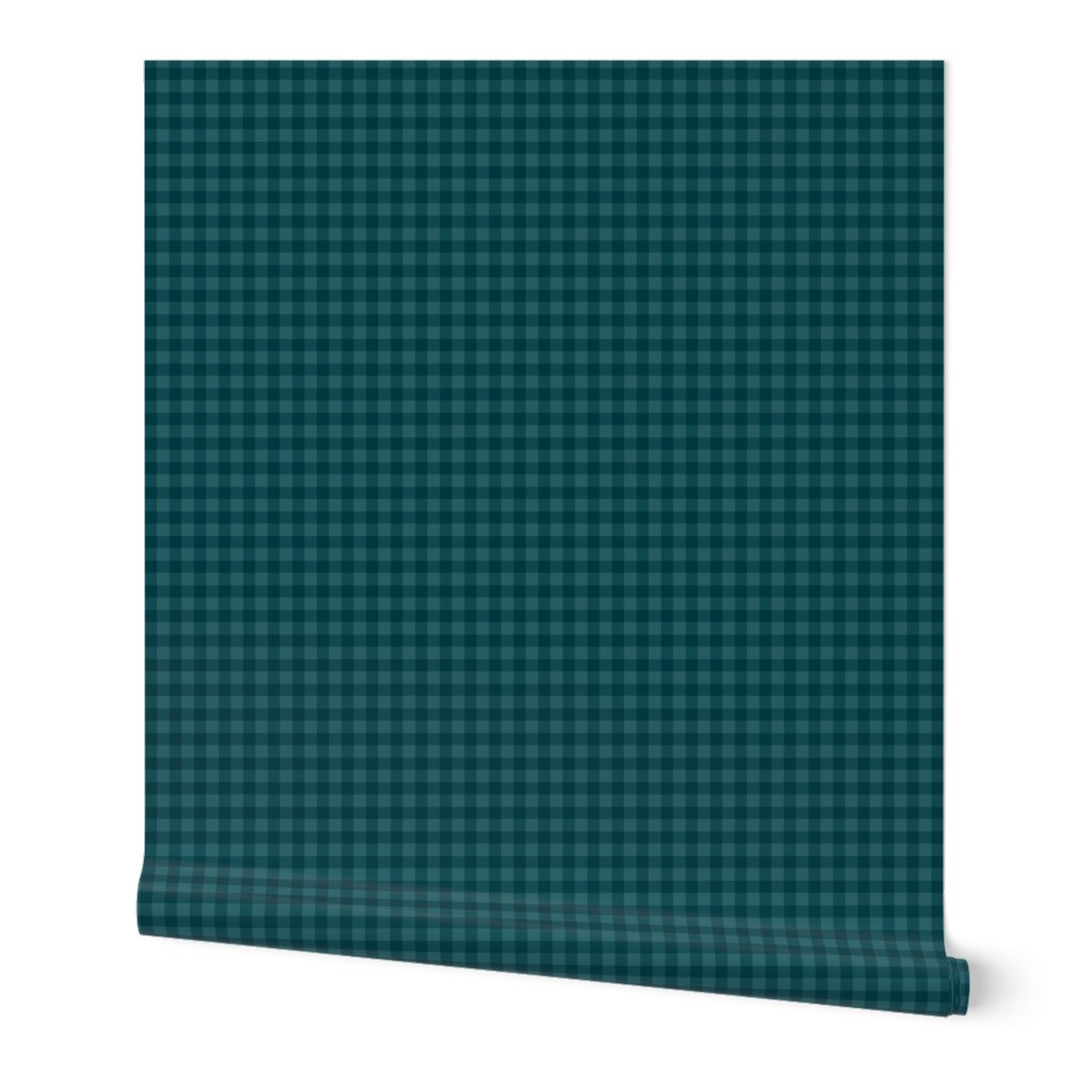 dark teal on teal gingham, 1/4" squares 