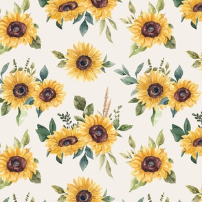 Watercolor Sunflowers on Cream 12 inch