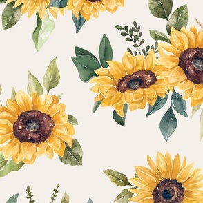 Watercolor Sunflowers on Cream 24 inch