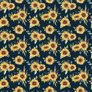 Watercolor Sunflowers on Navy Blue 6 inch