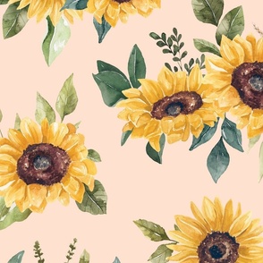 Watercolor Sunflowers on Pink 24 inch