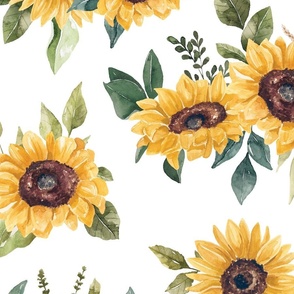 Watercolor Sunflowers on White 24 inch