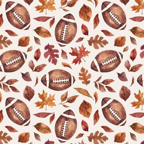Fall Football and Leaves on Cream 12 inch