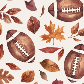 Fall Football and Leaves on Cream 24 inch