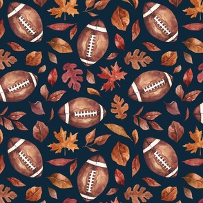 Fall Football and Leaves on Navy Blue 12 inch
