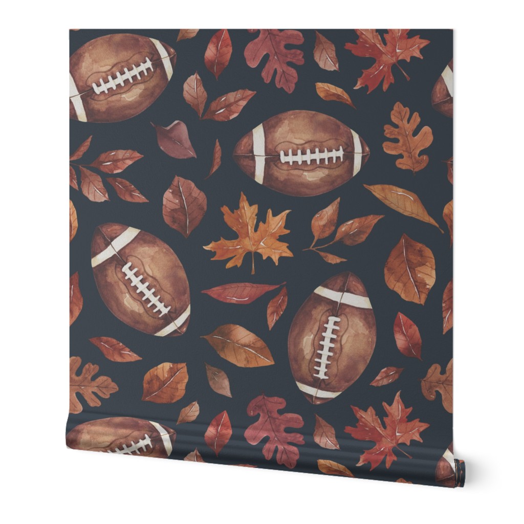 Fall Football and Leaves on Navy Blue 24 inch