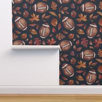 Fall Football and Leaves on Navy Blue 24 inch