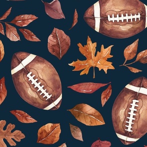 Fall Football and Leaves on Navy Blue 24 inch