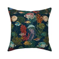 Fishes and Seaweed navy blue - S