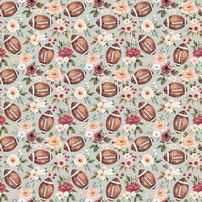 Blush Pink Watercolor Football Floral on Mint Blue 6 inch