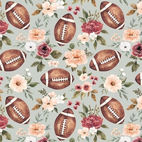 Blush Pink Watercolor Football Floral on Mint Blue 12 inch