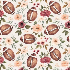 Pink Watercolor Football Floral on Cream 12 inch