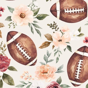 Pink Watercolor Football Floral on Cream 24 inch