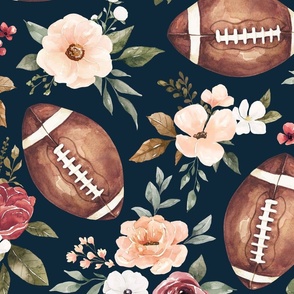 Watercolor Football Floral on Navy Blue 24 inch