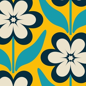 Jumbo // Delilah Daisy: Retro Geometric Flower - Bright Yellow & Turquoise