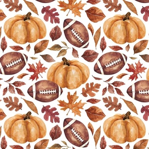 Fall Football and Pumpkins on White 12 inch