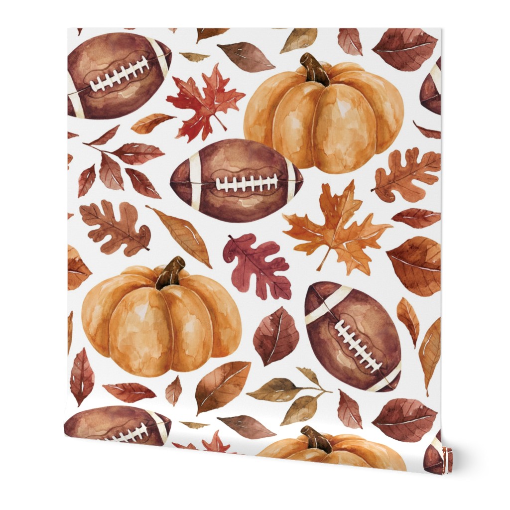 Fall Football and Pumpkins on White 24 inch