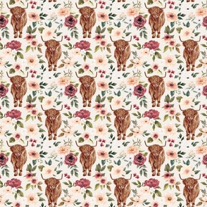 Pink Boho Highland Cow Floral on Cream 6 inch