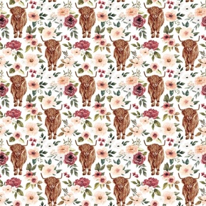 Pink Boho Highland Cow Floral on White 6 inch