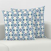 Muted Blue and Cream Ikat with Pastel Pink Dots