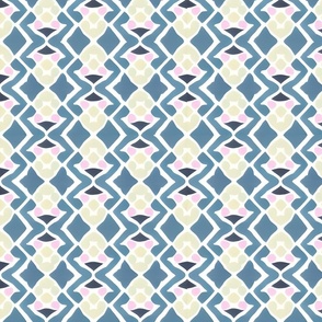 Muted Blue and Cream Ikat with Pastel Pink Dots