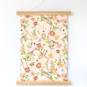 Antiqued Bird And Butterflies Chinoiserie - 18th century reconstructed hand painted lush garden peach 