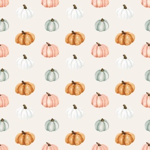Colorful Watercolor Pink and Blue Pumpkins on Cream 12 inch