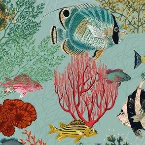 Fishes and Seaweed teal  - L