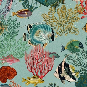 Fishes and Seaweed teal - M