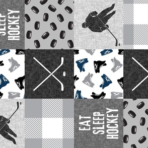 Eat Sleep Hockey - Ice Hockey Patchwork - Hockey Nursery - plaid (90) - C23