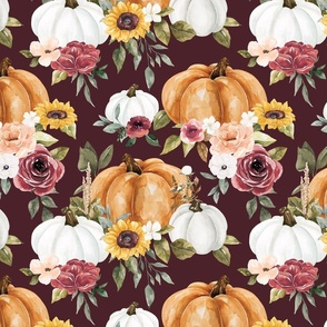 Boho Fall Pumpkin Floral Bouquet on Maroon Red 12 inch