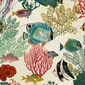 Fishes and Seaweed antique white - M